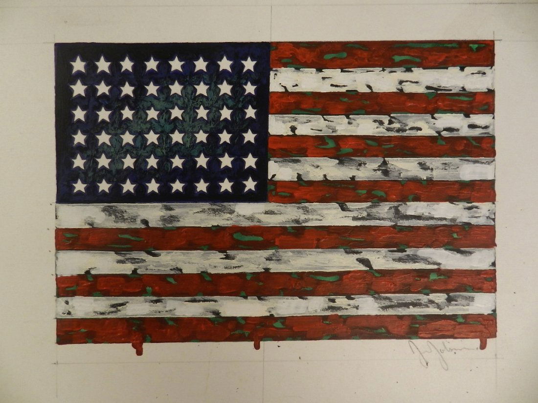 Jasper Johns "American Flag" Acrylic (After): Titled: "American Flag"Measures: 21" x 15" inches,unframed.Signed lower right