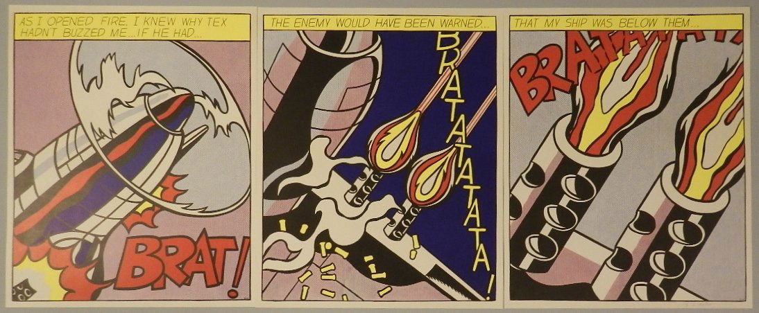ROY LICHTENSTEIN "As I Opened Fire" Pencil Signed: ROY LICHTENSTEIN As I Opened Fire Three offset color lithographs Circa 1966 Each 610x497 mm; 24x19 5/8 inches, full (sheet), full margins Last panel pencil signed by the artist lower right Printed b