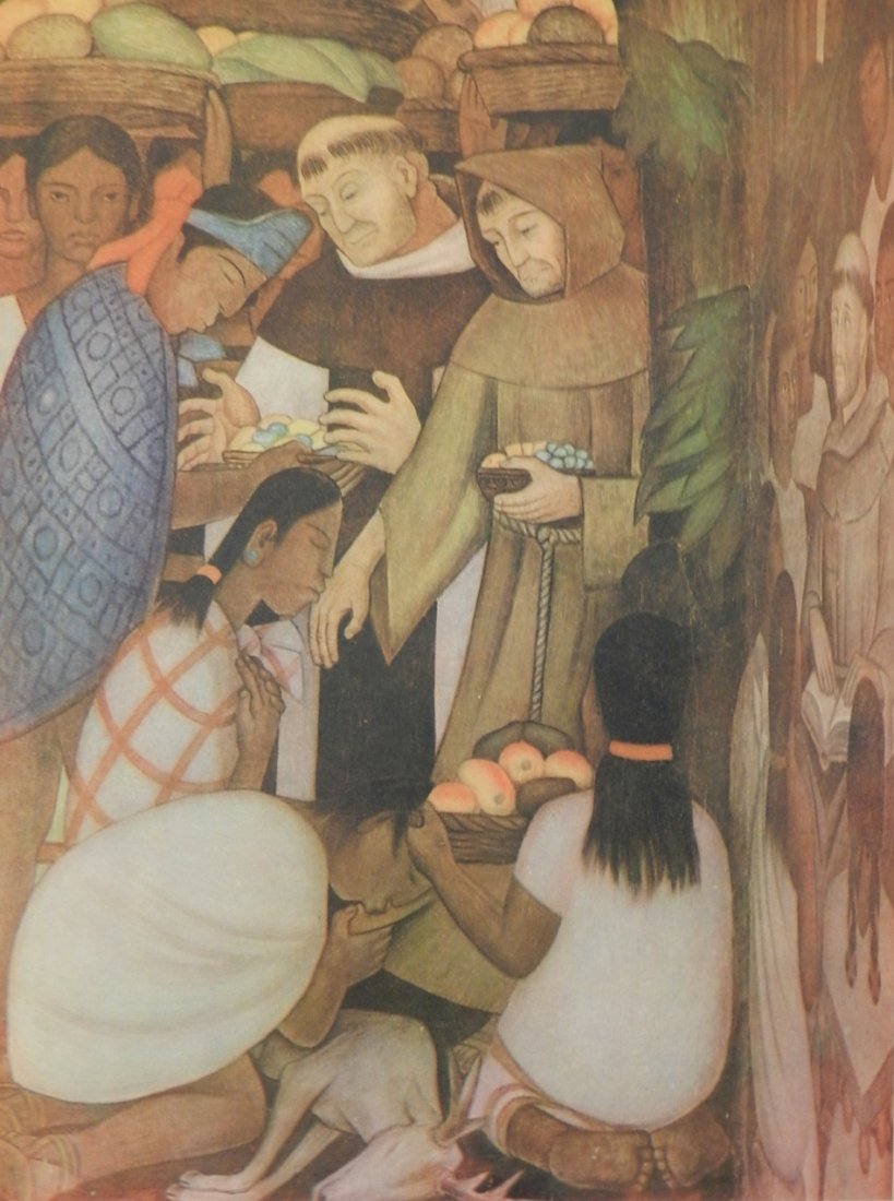 Diego Rivera (Mexican, 1886-1957): Medium: Colored Lithograph Titled: "Head of Priest" (From Cortez Palace, Cuernavaca, Mor.) Measures: 11" x 8.5" inches, unframed.