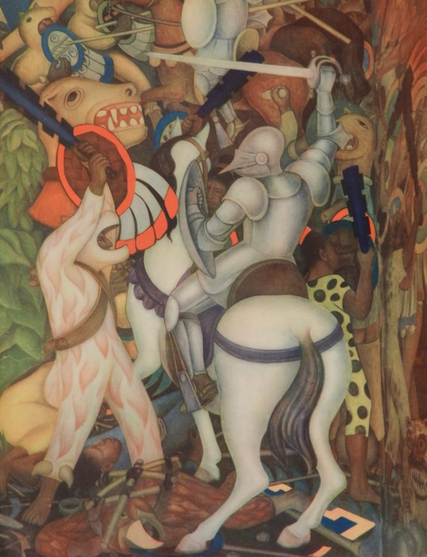Diego Rivera (Mexican, 1886-1957): Medium: Colored Lithograph Titled: "Branding the Indians" Measures: 11" x 8.5" inches, unframed.