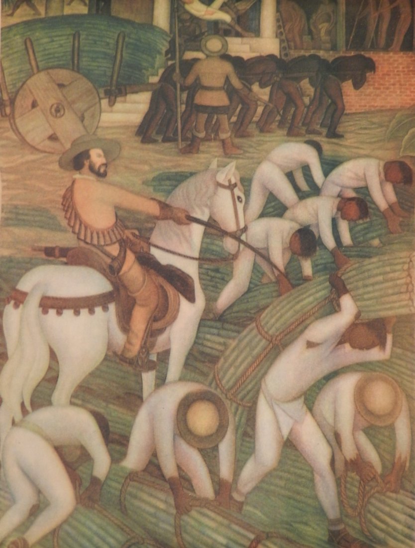 Diego Rivera (Mexican, 1886-1957): Medium: Colored Lithograph Titled: "The Priest With The Explorers" Measures: 11" x 8.5" inches, unframed.