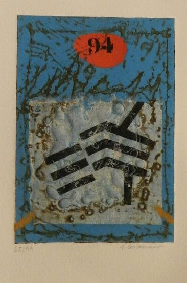 James Coignard (French, 1925-2008): Medium: original carborundum etching Titled: Carte de Voeux Bleu 94 Hand Signed lower right & numbered lower left from an edition of 99 COA Included