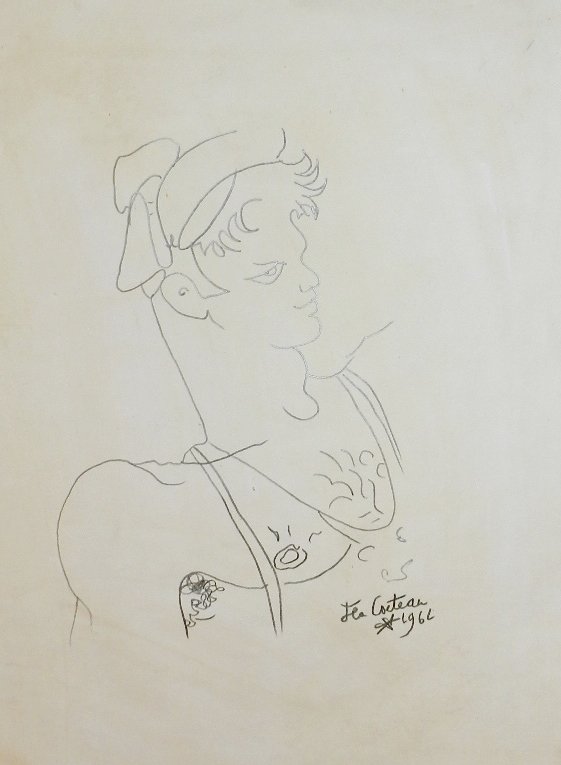 Jean Cocteau (French, 1889-1963): Medium: Graphite on paper Untitled, Circa 1961 Measures: 16 x 11.5 inches Signed & dated lower right Provenance: From a Private Collection, UK Lot Note: This lot is being offered as "attributed to" th