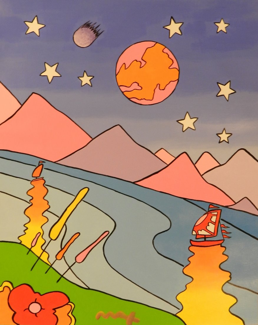 Peter Max (American, B. 1937): Medium: Acrylic on paper Measures: 20 x 16 inches Signed lower middle Lot Note: This lot is being offered as "attributed to" the named artist, meaning that it appears to be of the period and may be wh