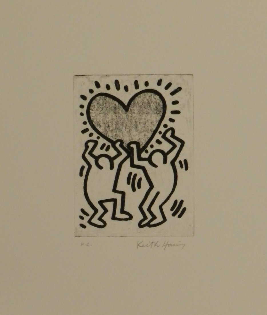 Keith Haring (American, 1958-1990): Medium: Etching on paper, after Haring signed lower right & "HC" lower left (Hors de Commerce) Measures: 10.5 x 9 inches Lot note: H.C. (Hors de Commerce): An impression pulled outside the edition for