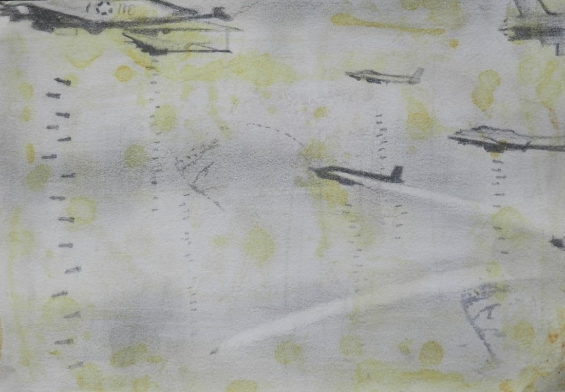 "Bomber" Sketch on Paper, Gerhard Richter: Measures: 7.5" x 11", unframed. Unsigned after Richter