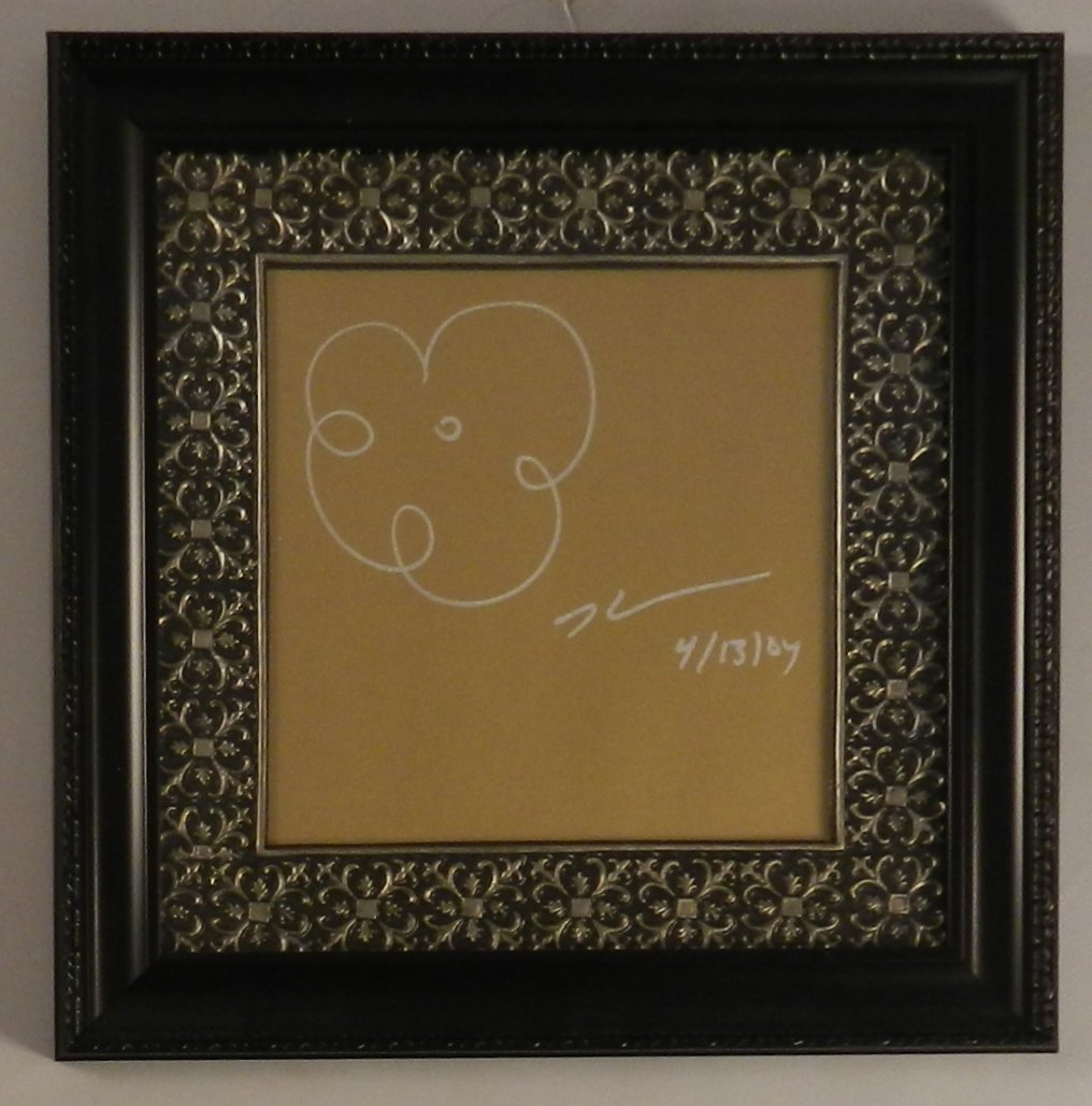Jeff Koons Original Flower Drawing "Gold": measures: sight 11 1/2 x 9 1/4 inches,signed by the artist lower right. framed size: 18.5 x 18.5 inches.