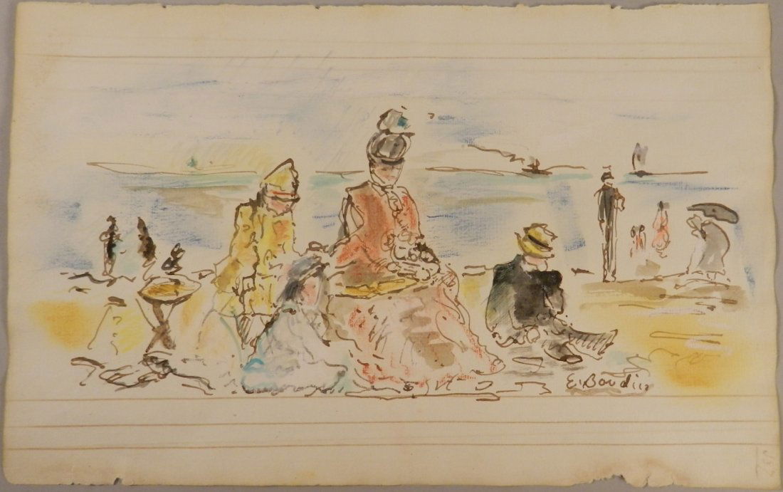 Eugene Boudin (French, 1824-1898): Medium: Watercolor on paper Measures: 8 x 12.5 inches Signed lower right Provenance: Private collection, United Kingdom •Lot Information: This lot is being auctioned as "attributed to" the named art