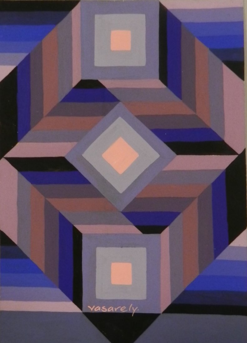 Victor Vasarely Goauche on Paper: Measures: 14 x 10 inches Untitled Signed lower middle Provenance: private collection Uk, painting was purchased from a retired book collector in Sussex. •Lot Information: This lot is being auctioned