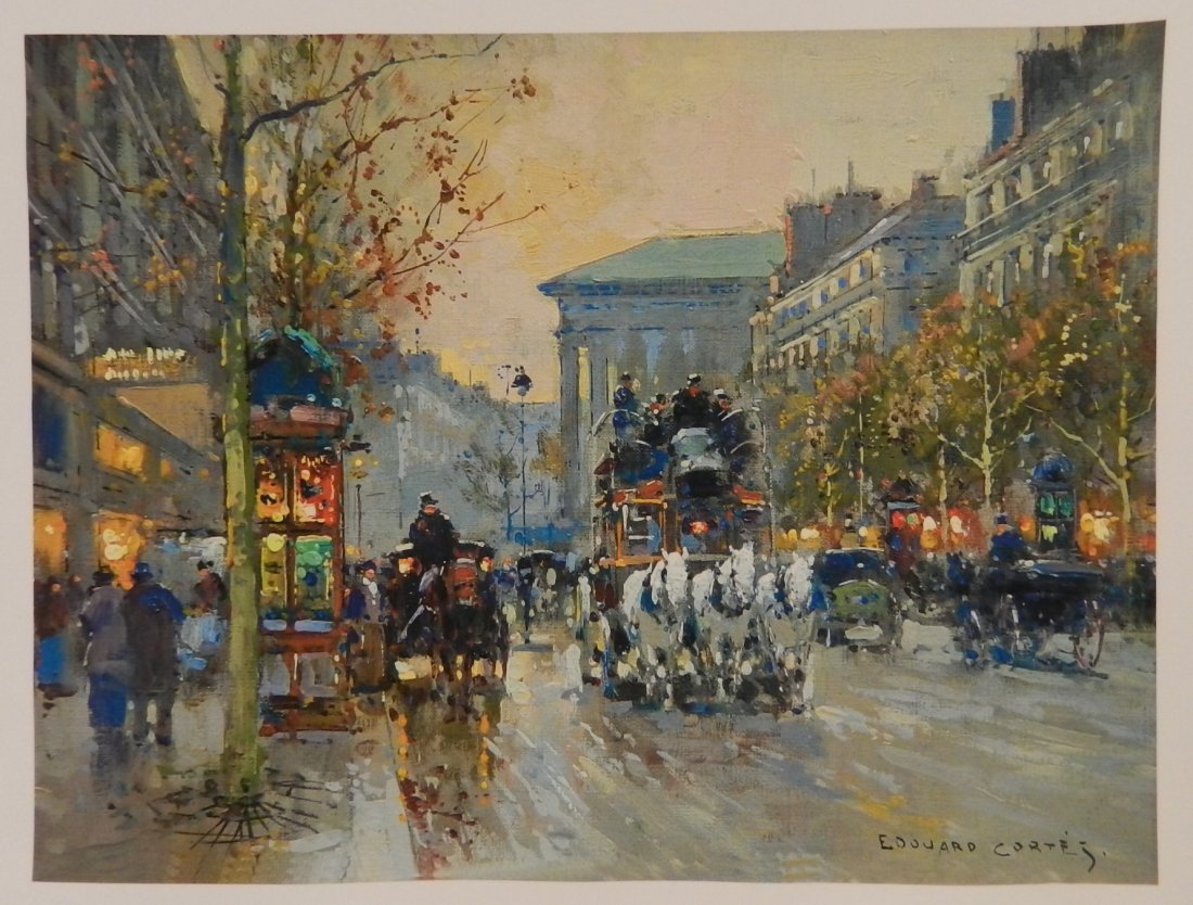 Edouard Cortes French Giclee on canvas: Measures: 15 x 19 inches French street scene Signed lower right