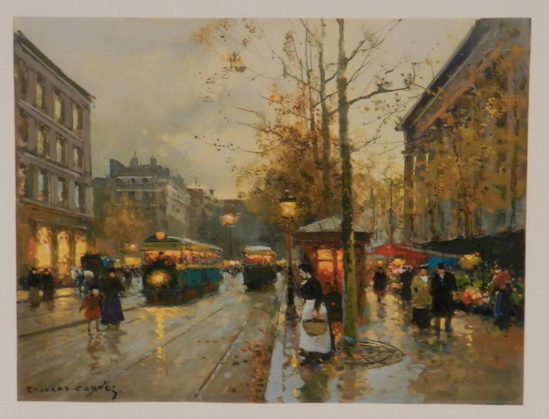 Edouard Cortes French Giclee on canvas: Measures: 15 x 19 inches French street scene Signed lower left