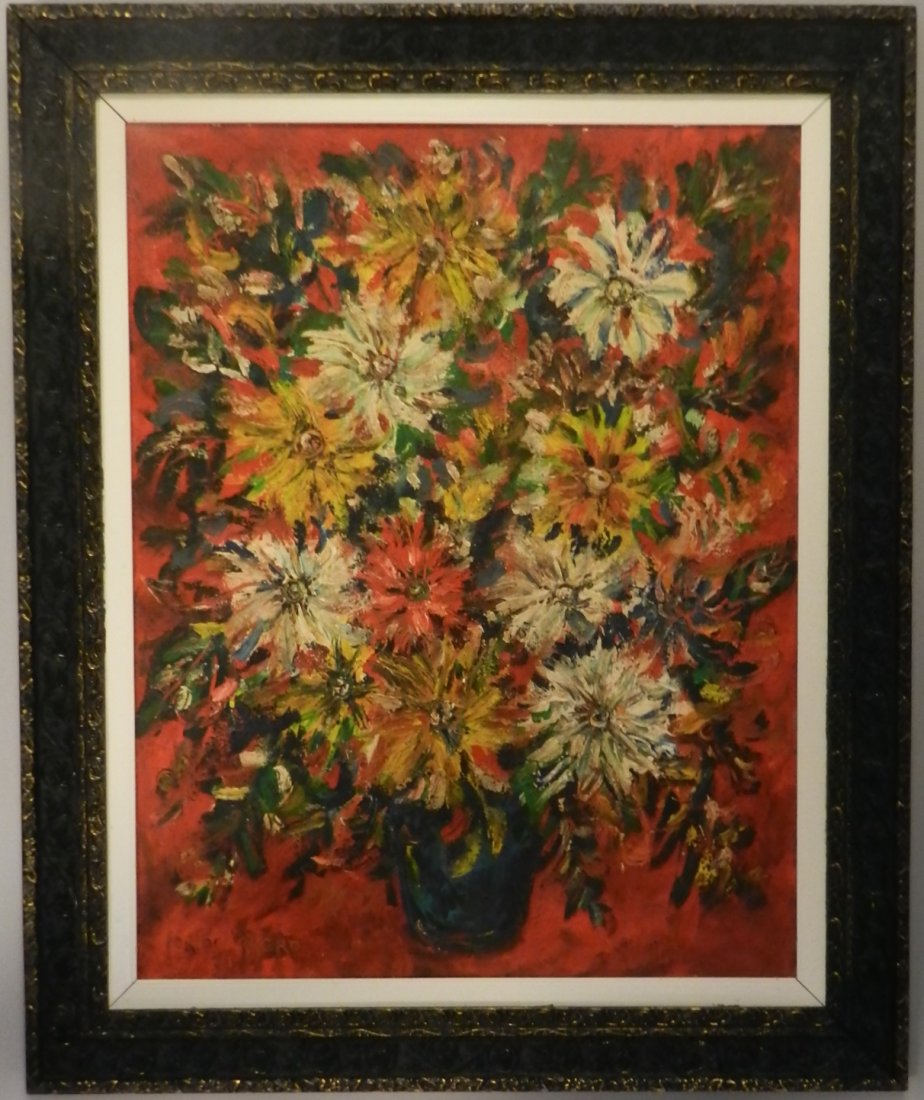 Rene Portocarrero (Cuban, 1912-1986): "Flores" Oil on canvas Cira 1961 Measures 28 x 34 inches framed Signed lower left and verso