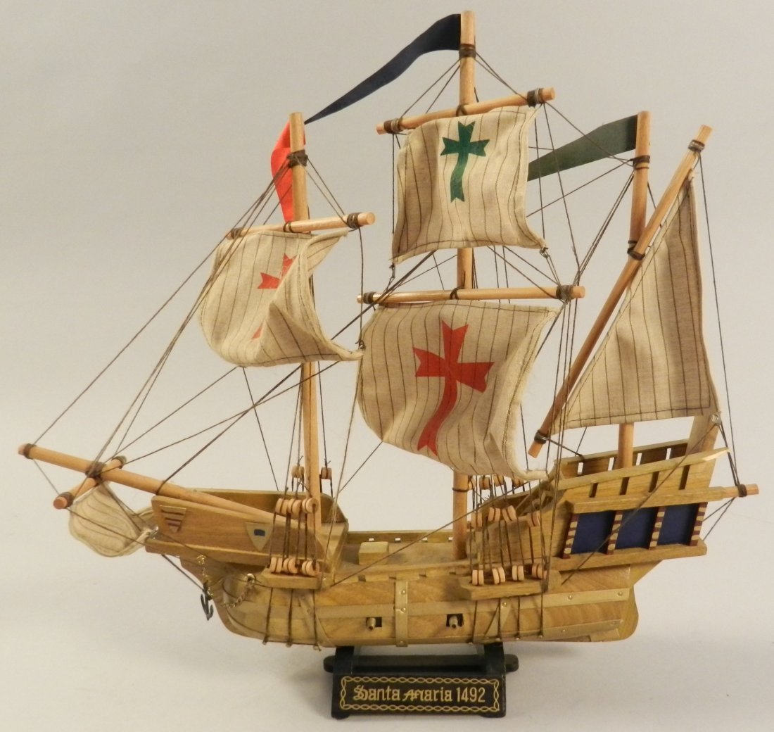 Antique Hand Crafted Wooden Sailboat Display: Measures: 17 inches in height, 20 inches long