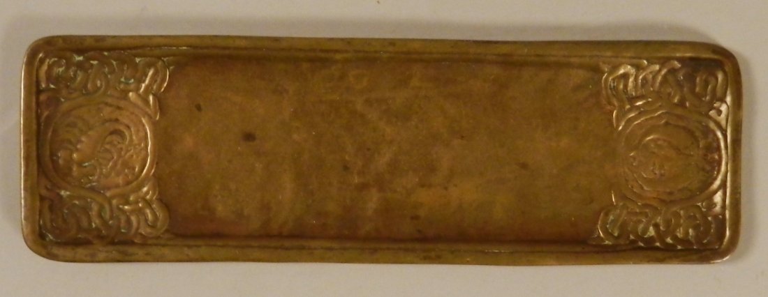 Tiffany Studios Zodiac Bronze Desk Pen Tray: Measures: 10 x 3 inches