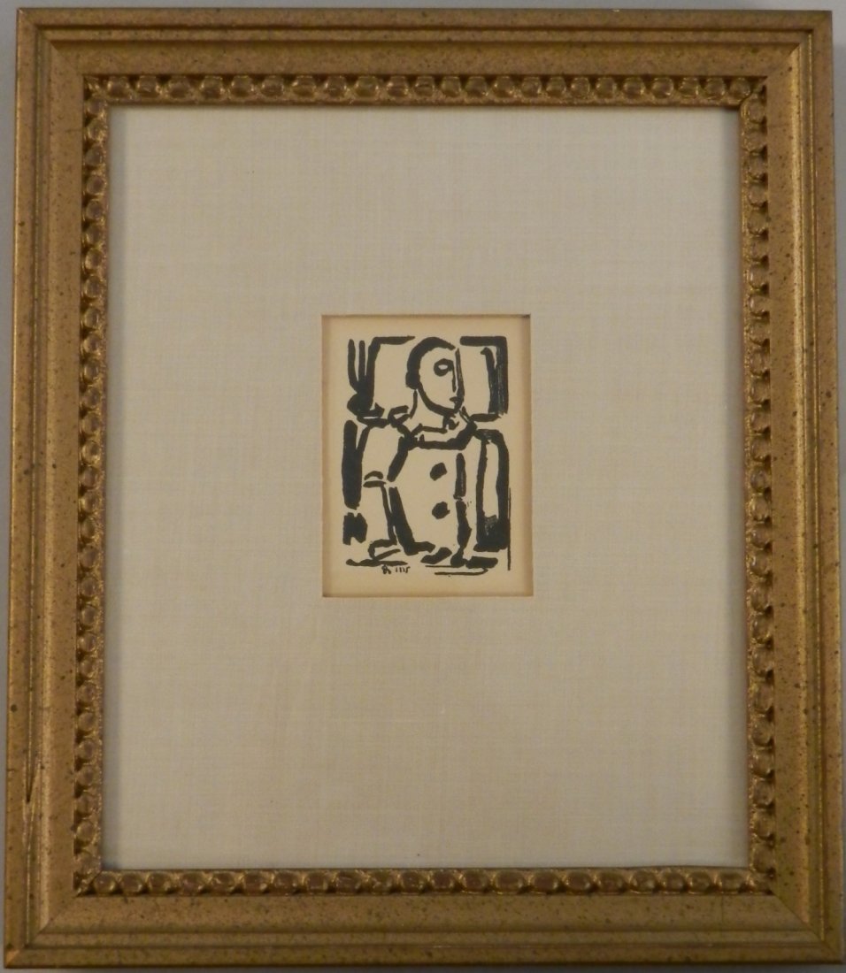 Georges Rouault Original Woodcut: Circa 1938, "Pierrot" From "Le Cirque de l'Étoile Filante" (Circus of the Shooting Star) Measures: 9.5 x 8 inches framed, sight: 2.5 x 3.5 inches Signed in plate Collector's Guild COA included