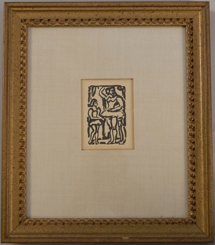Georges Rouault Original Woodcut: Circa 1938, "Les Ballerines" From "Le Cirque de l'Étoile Filante" (Circus of the Shooting Star) Measures: 9.5 x 8 inches framed, sight: 2.5 x 3.5 inches Signed in plate Collector's Guild COA included