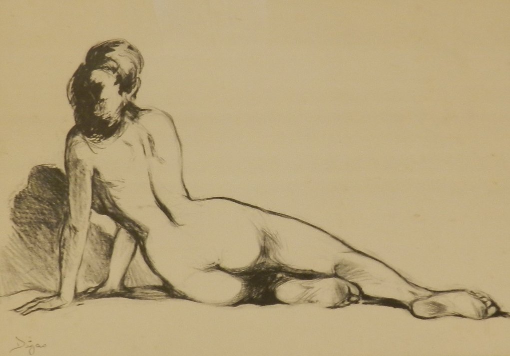 Early Edgar Degas French Nude Lithograph: Measures: 17 x 21 inches & framed Plate signed lower left Degas