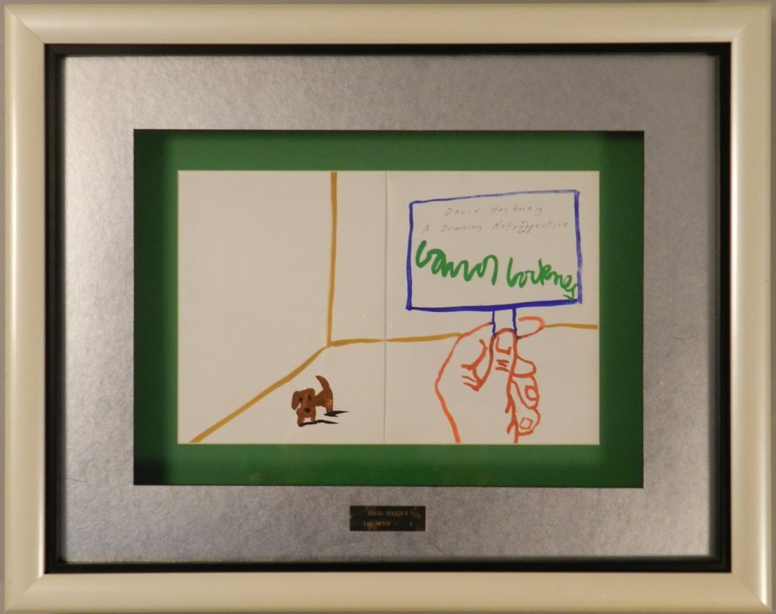 David Hockney Certified Painting: David Hockney (British, b. 1937) Original gouache on paper Measures: 29 x 23 inches framed, sight: 11.6 x 17.5 inches Signed upper right Provenance: Purchased from Christie’s, South Kensington, Dece