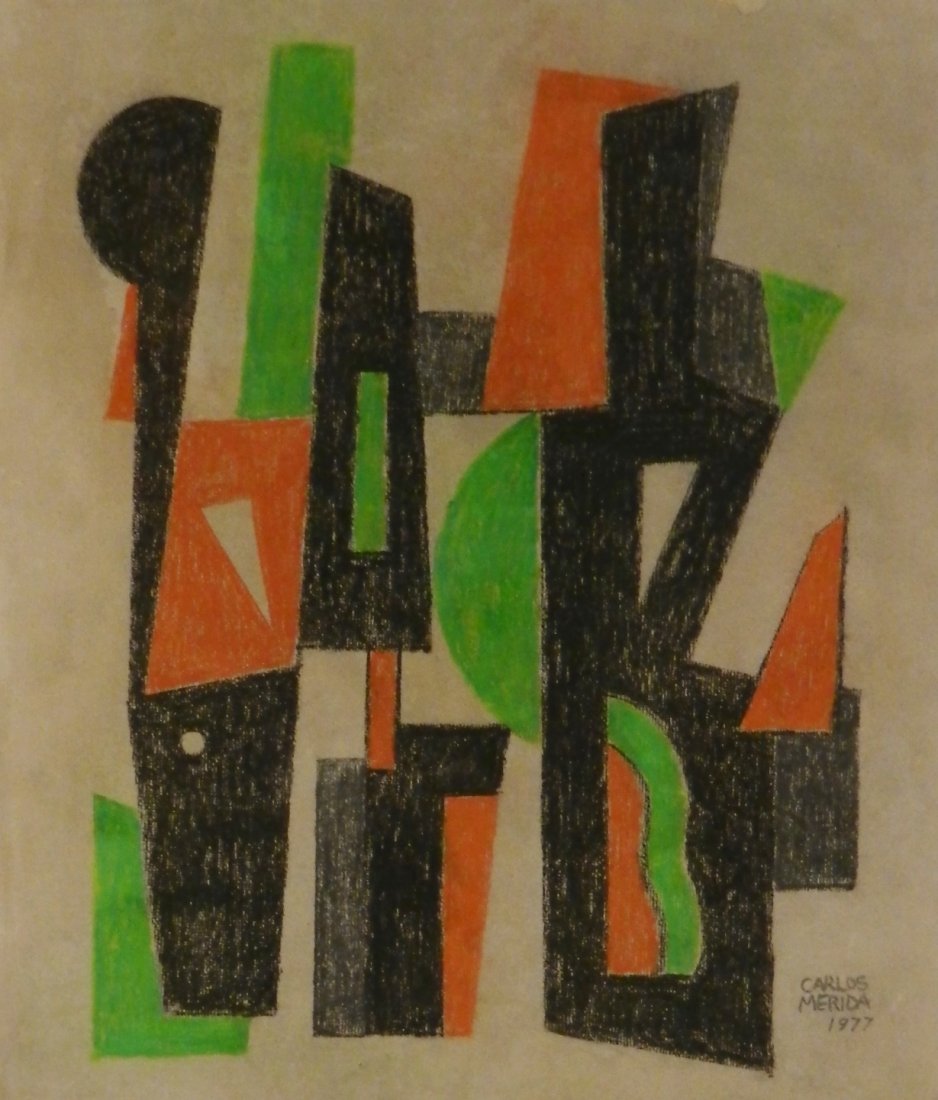 Carlos Merida (Guatemalan, 1895-1984): Medium: Pastel on paper Untitled, C. 1977 Measures: 21 x 18 inches Signed lower right & dated Provenance: Property of a Miami estate Many works from the collection have been fully authenticated includ