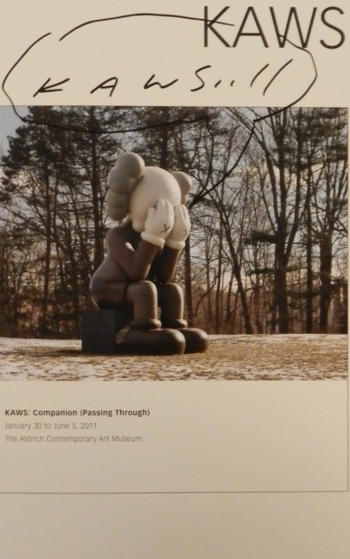 Kaws Hand Signed Sketch on Brochure: 6.5 x 10.5 inches Drawing on brochure Signed in marker on top