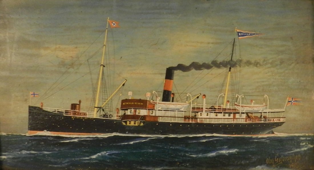 Antique German War Ship Oil Painting: Medium: Oil on board German Kommandoren War Ship Measures: 9.5 x 16.5 inches, framed, painting size: 8 x 14 inches Artist signed lower right & dated Lot note: This is painted by a listed artist, we ar