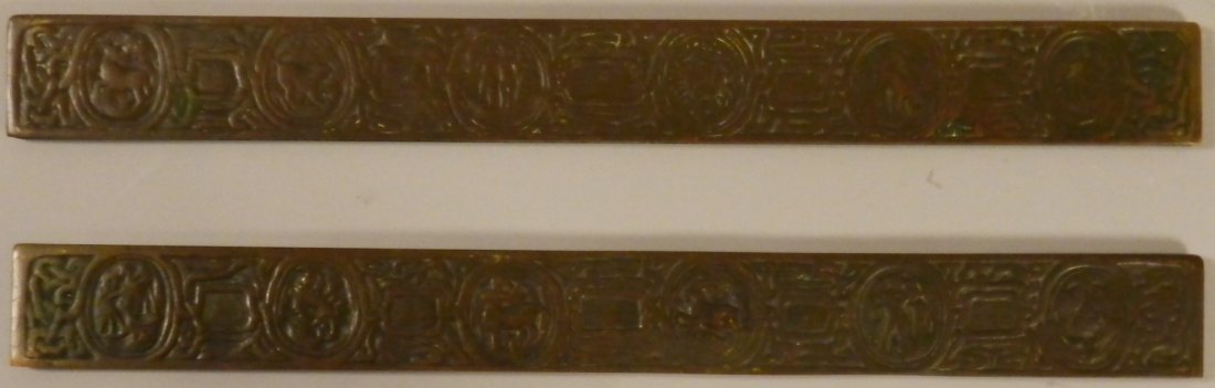 Tiffany Studios Zodiac Bronze Desk Blotters: Measures: 19 x 2 inches Marked Tiffany Studios on bottom
