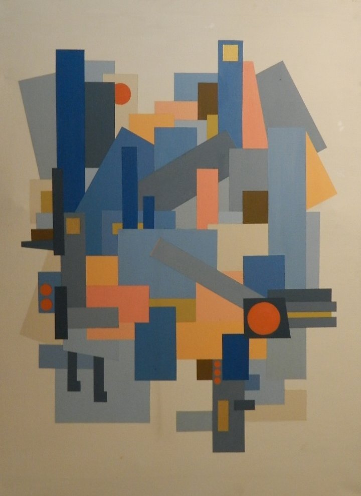 Carlos Merida (Guatemalan, 1891-1984) Attributed: Medium: Oil on canvas Untitled Abstract, mid 20th century Unsigned Measures: 49 x 37 inches Provenance: Private Estate Collection Philadelphia area