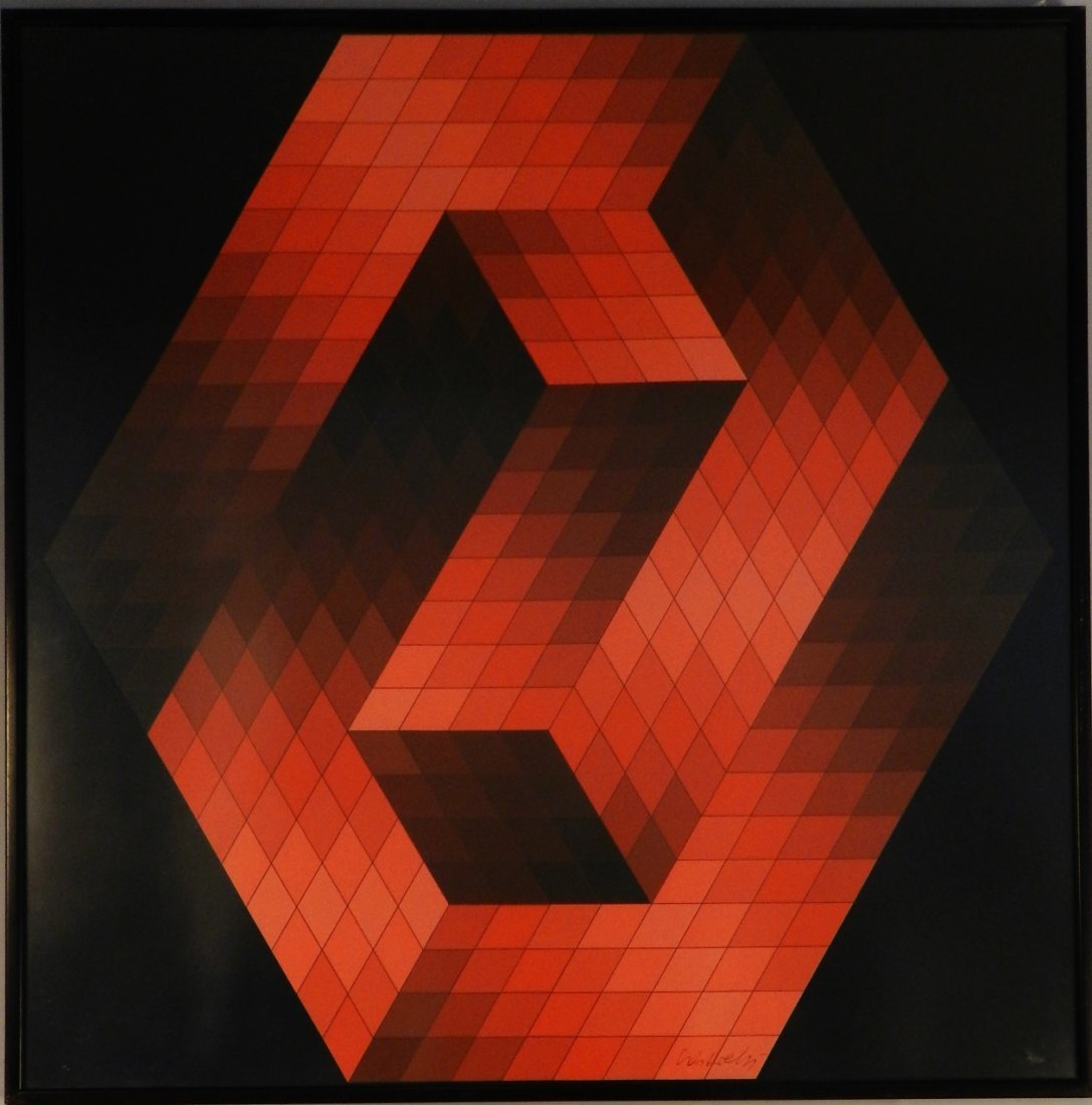Victor Vasarely Hand Signed Lithograph: Measures: 32.5 x 32.5 inches Hand signed lower right