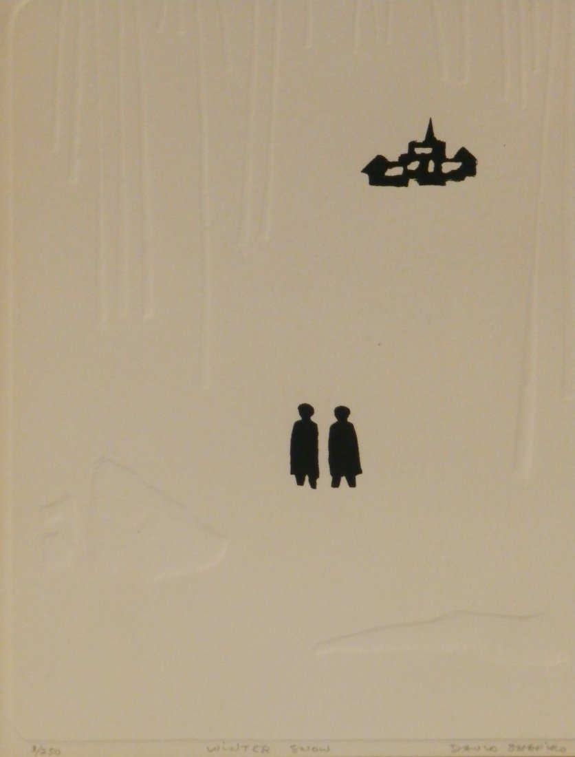 David Shapiro Hand Signed Etching: Title: Winter Snow Measures: 18 x 15 inches Hand signed lower right Numbered lower left from an edition of 250