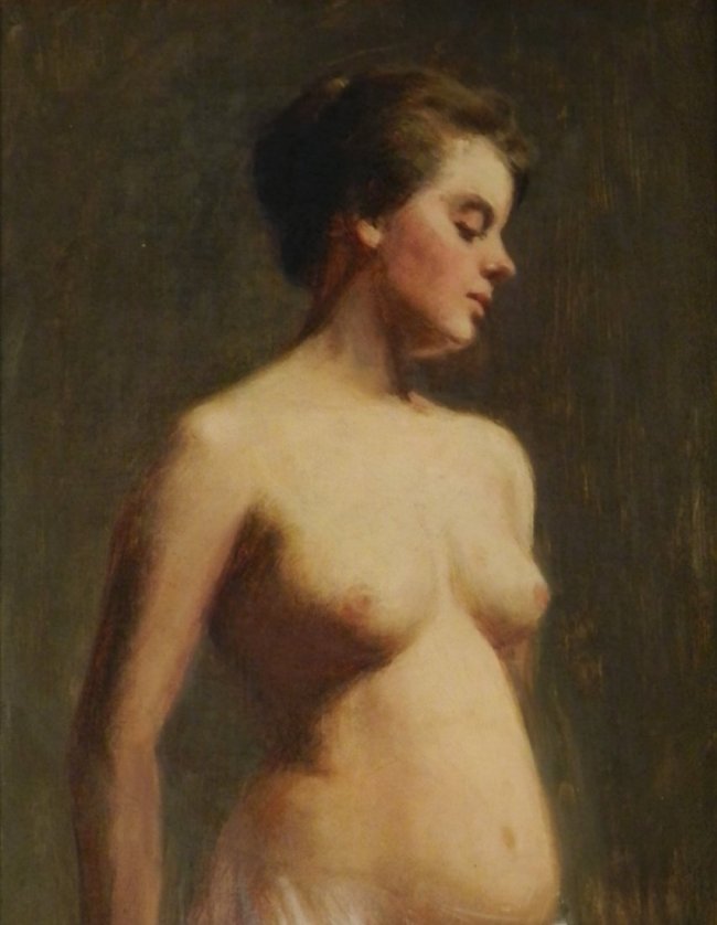 Thomas Eakins (American, 1844-1916) Nude Portrait Oil: Medium: Oil on canvas Untitled Nude Measures: 18 x 15 inches framed, painting size: 14 x 11 inches This painting was done around the period when Eakins was in "Rift" with the Pennsylvania Academy of F