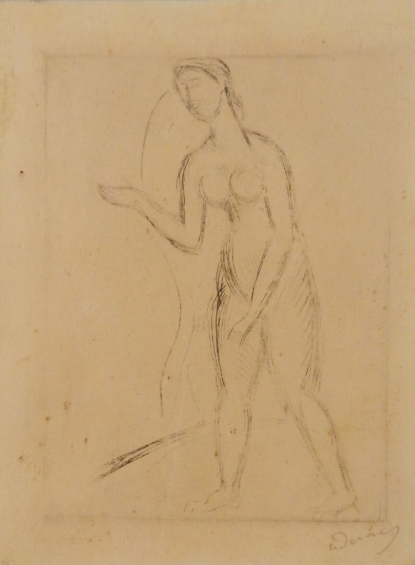 Andre Derain Hand Signed Etching: Measures: 5.5 x 4.5 inches Standing Nude Hand signed lower right in pencil