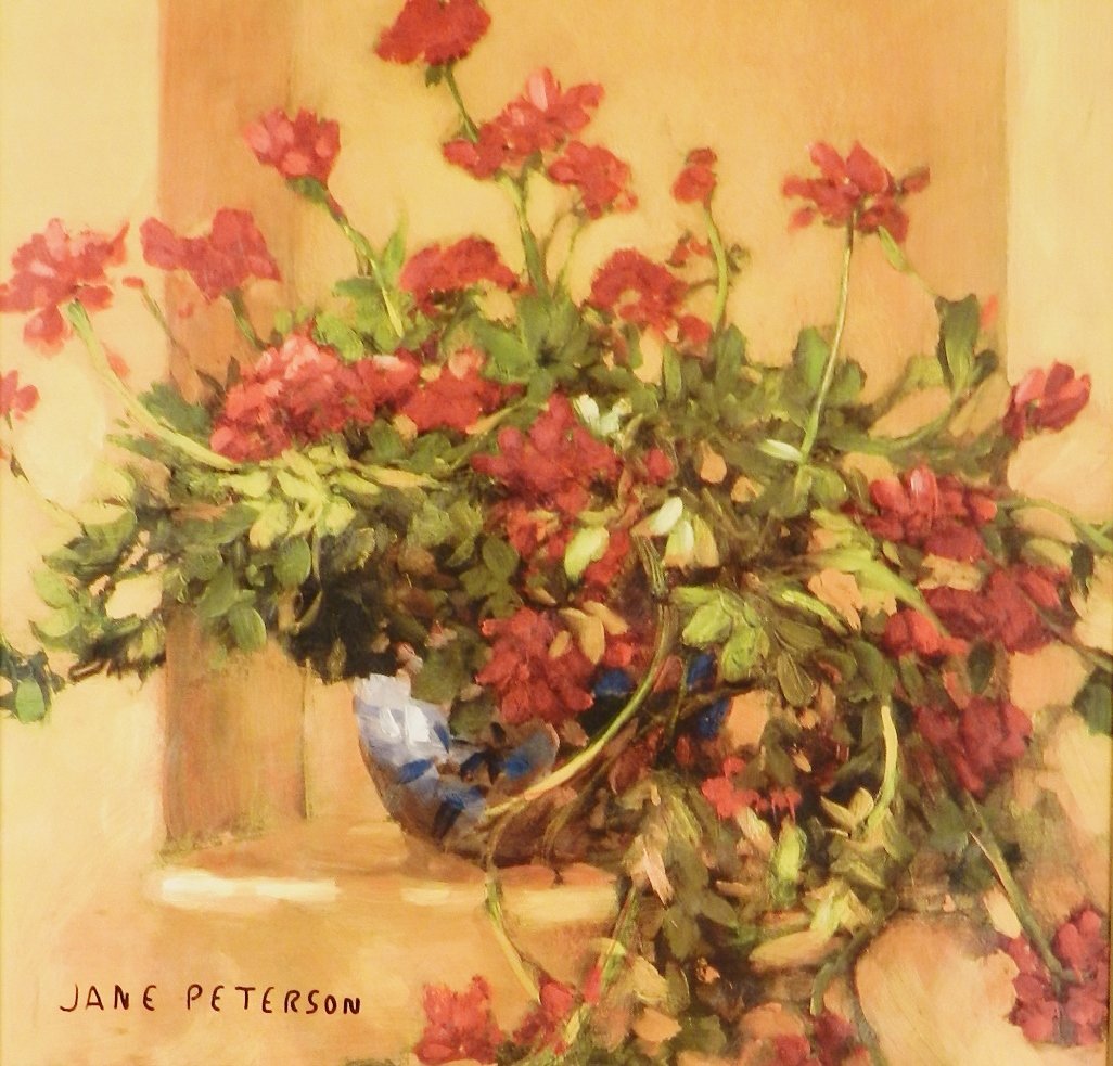 Jane Peterson (American, 1876-1965): Medium: Oil on canvas Floral still life Measures: 28 x 28 inches, framed Signed lower left
