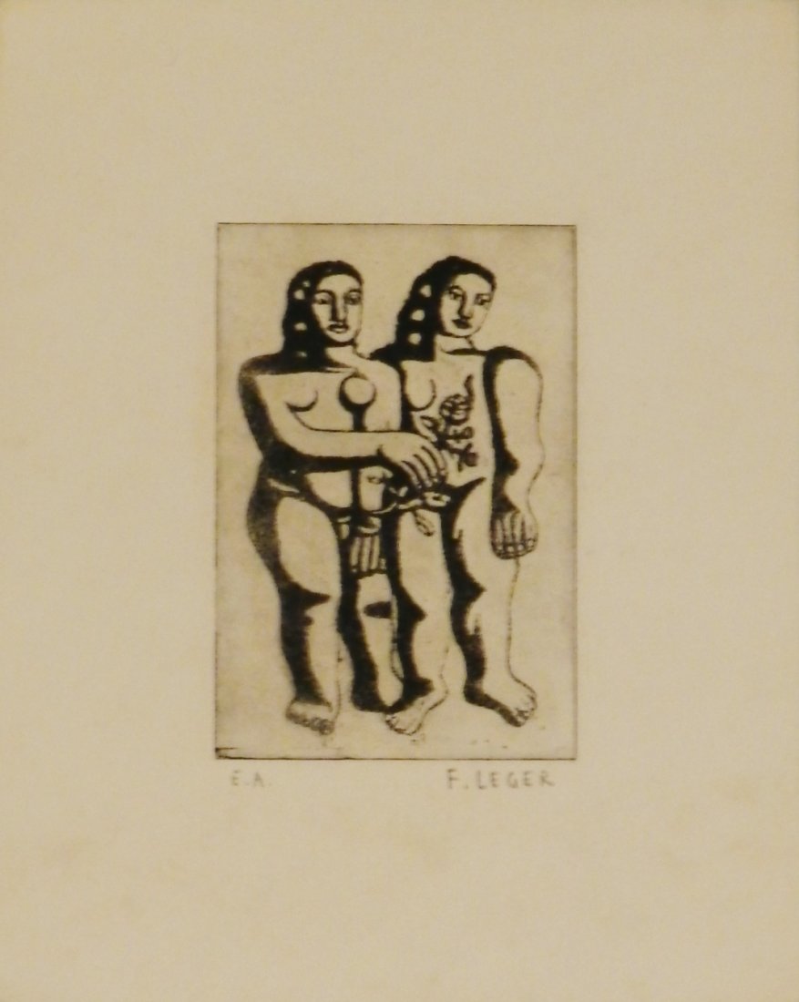 Fernand Leger Hand Signed Etching: Measures: 11 x 9 inches full sheet Signed lower right in pencil, E.A. lower left
