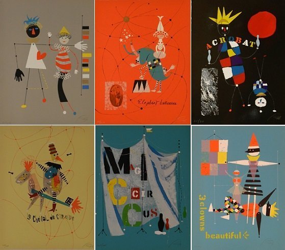 (6) Wolfgang Roth Hand Signed Colored Screenprints: Wolfgang Roth (German/American, 1910-1988) A collection of six colored screen prints. Each are hand signed and numbered from an edition of 250. Each having circus themes. Size: Ht: 24" Width: 19" (unf