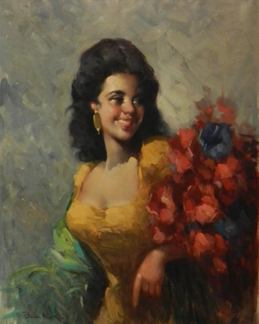 Antique Spanish Portrait Oil Painting: Measures: 36 x 30 inches Signed by the artist lower left