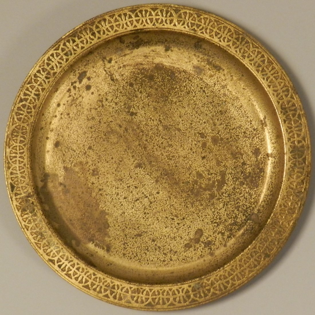 Antique Tiffany Studios Bronze Serving Tray: Tiffany Plate 1746 Measures: 12 inches Marked on bottom