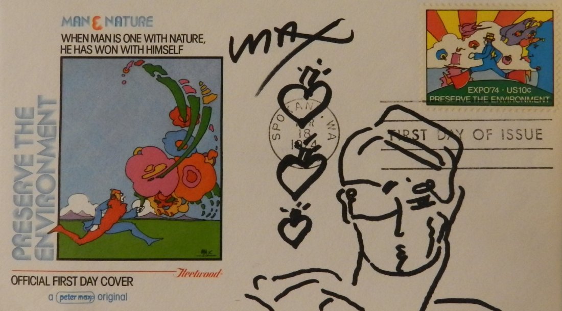 Peter Max Original Envelope Drawing: Measures: 3.5 x 6.5 inches Sketch by Max and also signed right side
