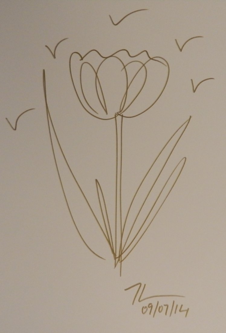 Jeff Koons Original Drawing: Medium: Marker drawing of a flower Measures: 11.5 x 9 inches Signed & Dated lower right Letter of provenance included