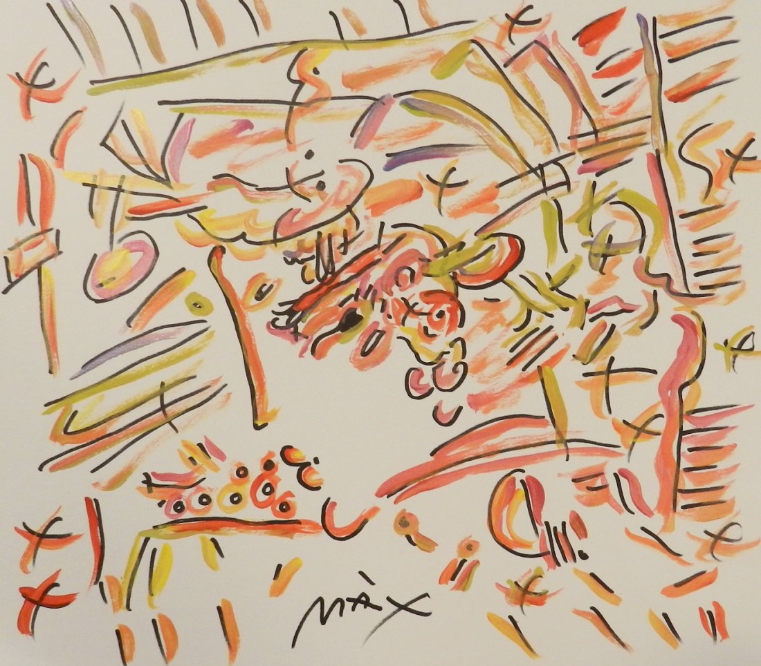 Peter Max Original Acrylic Painting: Medium: Acrylic on paper Untitled Measures: 10 x 12 inches Signed on bottom