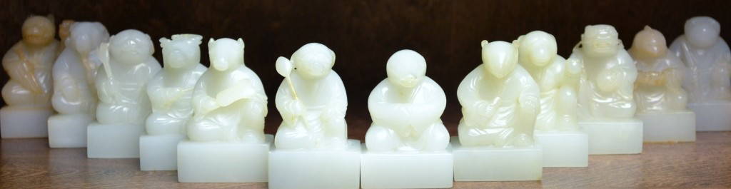 Zodiac white Jade 12pc: 12 Chinese White Jade Zodiac Figures. Great attention to detail. 2 1/2"tall