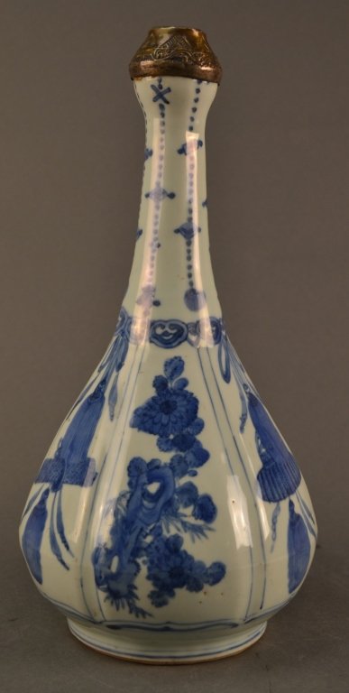 Antique Chinese Wan-Li Blue & White Silver Topped: Antique Chinese Wan-Li Blue & White Silver Topped Vase. Measures 11 1/4" tall x 6" wide. A lovely item.
