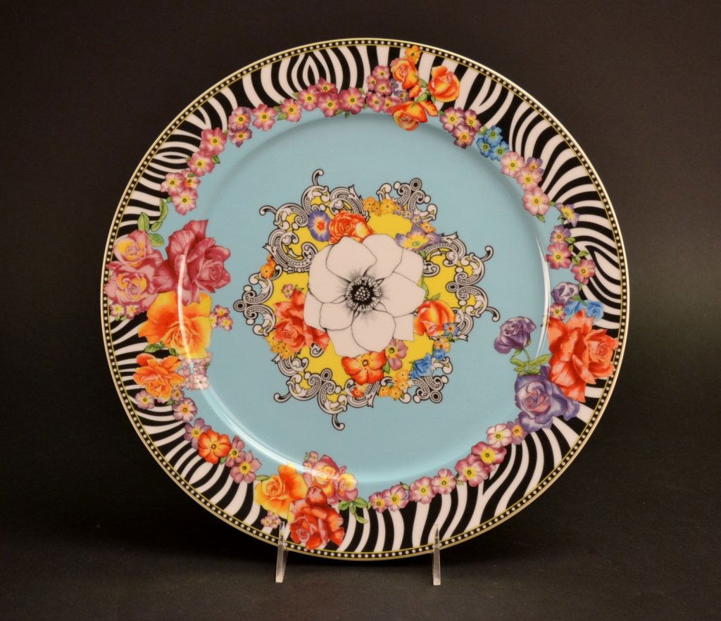 Versace "Hot Flowers" Plate: Versace "Hot Flowers" Plate. Measures 12" dia.