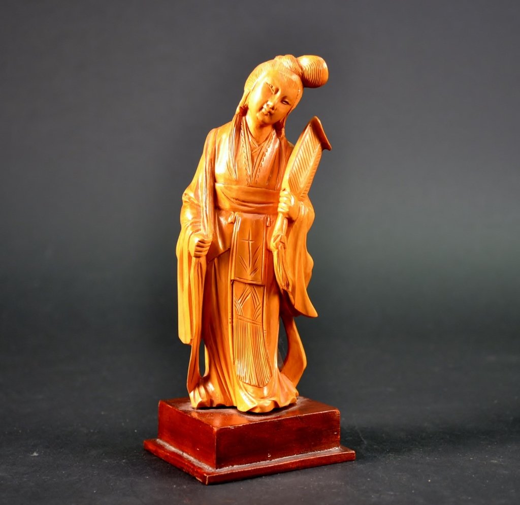 Carved Wooden Lady on Base