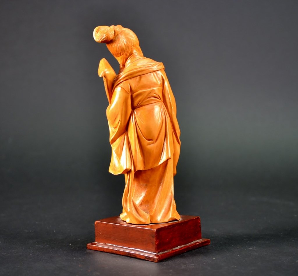 Carved Wooden Lady on Base - 2