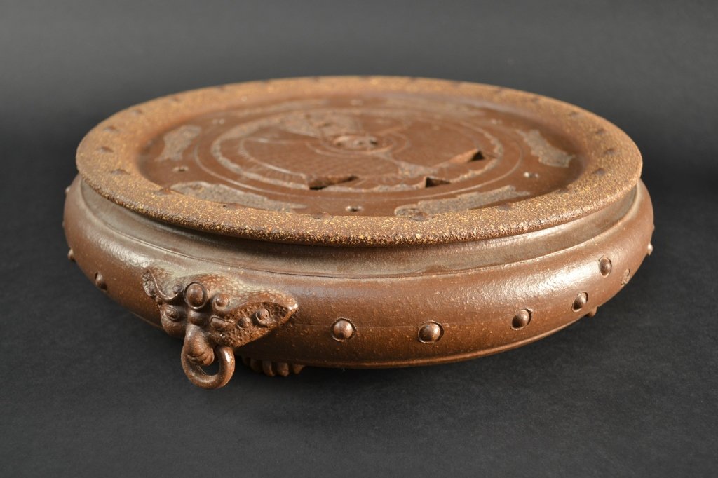 possibly yixing chinese clay tea dish / strainer. 15": possibly yixing chinese clay tea dish / strainer. 15"