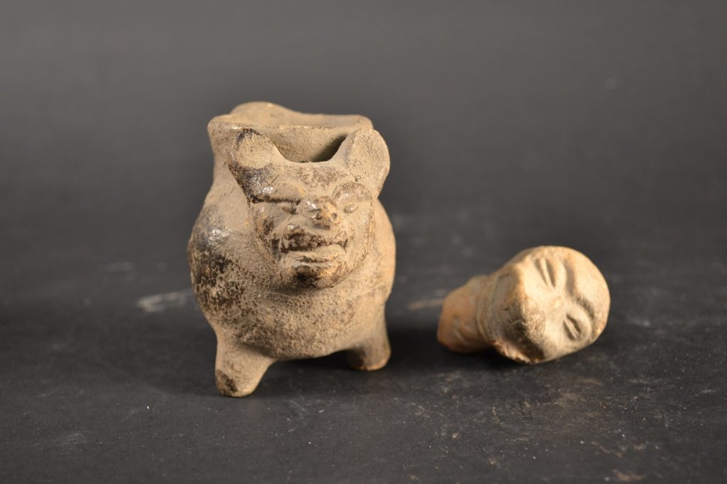 2 clay fragments, possibly pre collumbian mayan in ori: 2 clay fragments, possibly pre collumbian mayan in origin. largest being 3" x 4"