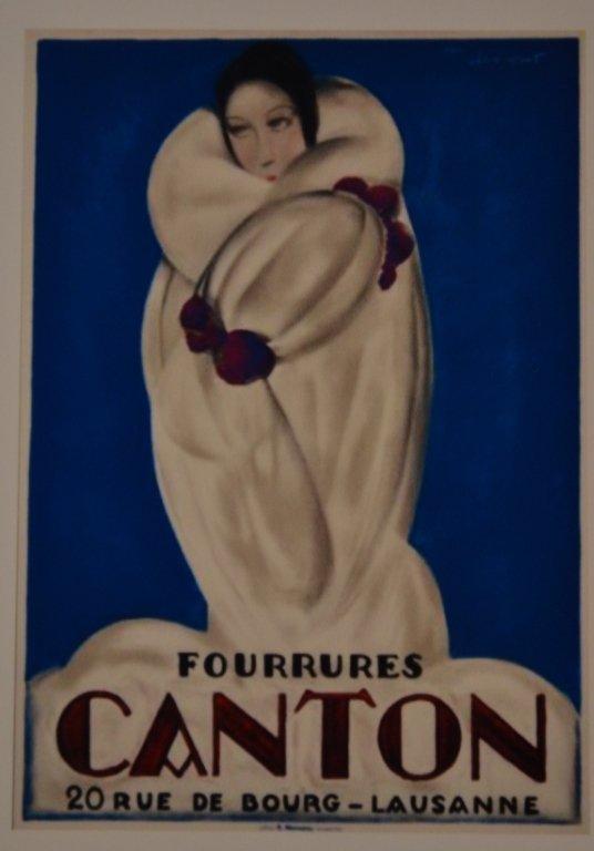 Fourrures Canton/20 rue de Bourg. CHARLES LOUPOT (1892-: Fourrures Canton/20 rue de Bourg. CHARLES LOUPOT (1892-1962) 35 3/4 x 50 3/8 in./90.8 x 128 cm Printer: R. Marsens, LausanneThis design, one of three that Loupot created for Canton Furriers in Lausann