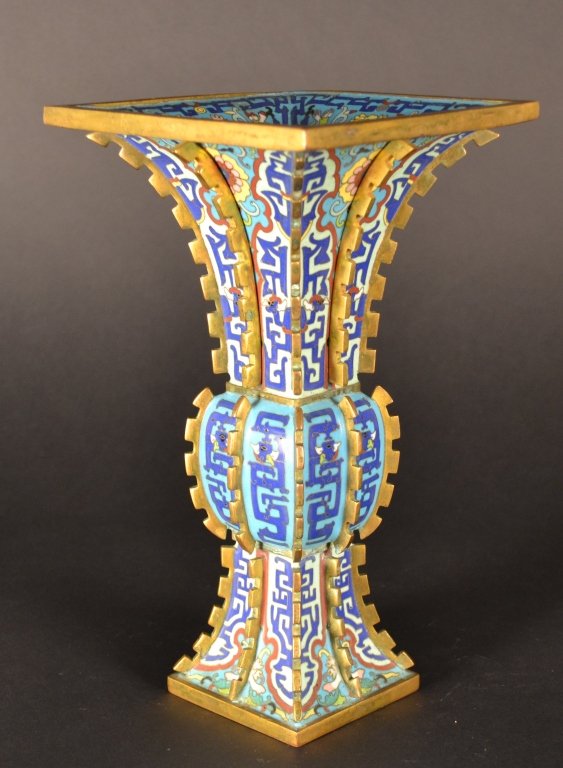 Chinese Cloisonne Square Form Vase Size : 10": Chinese Cloisonne Square Form Vase Size : 10"