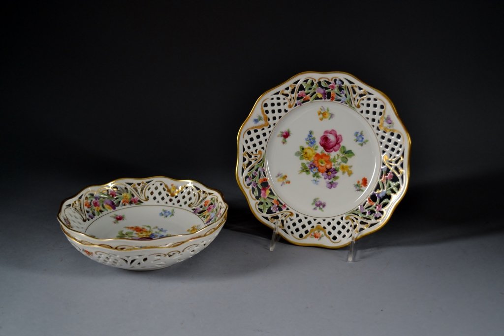 3 Bavarian Porcelain Items 1 Plate -8.5" diameter and 2: 1 Plate -8.5" diameter and 2 Bowls 7.5" diameter