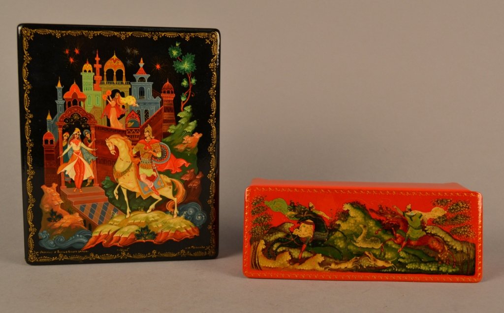 Lot of 2 Russian Boxes Sizes : 6 1/2" x 5 1/4" & 6 1/2": Sizes : 6 1/2" x 5 1/4" & 6 1/2" x 2 1/2"